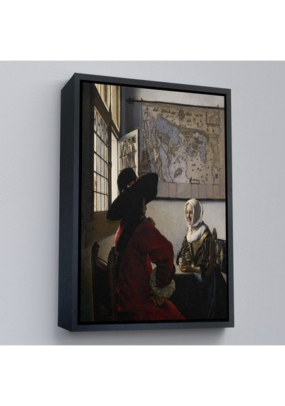Çerçeveli Johannes Vermeer - Memur Ve Gülen Kız Tablo - Officer And Laughing Girl-7366
