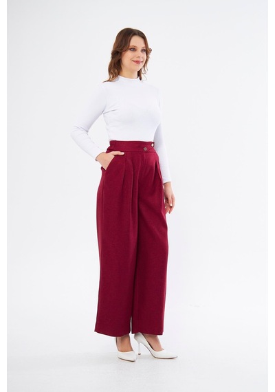 Lovelf Bol Paça Yünefekt Pantolon Bordo