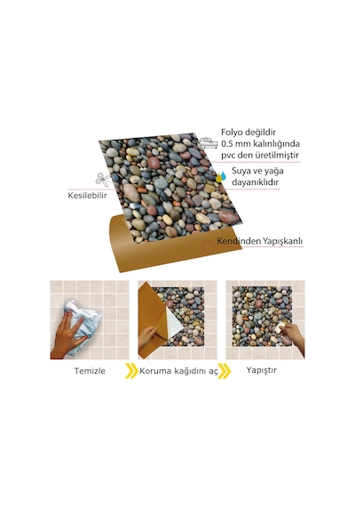 Tink KENDİNDEN YAPIŞKANLI ÇAKIL TAŞI DESENLİ PVC KARO 30X30 CM