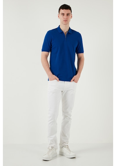 Buratti Pamuklu Regular Fit Yarım Fermuarlı Erkek Polo Yaka T Shirt 5903008 Saks