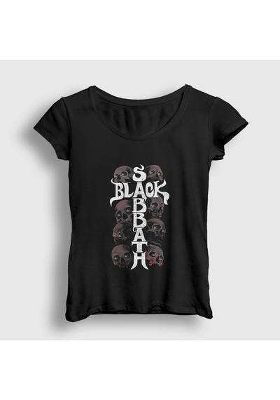 Presmono Kadın Skulls Black Sabbath T-shirt Siyah