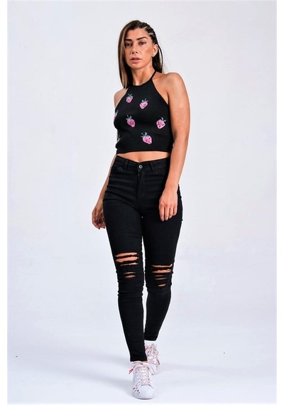 Genel Siyah Yırtık Detaylı Skinny Jeans
