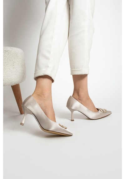 Paris Shoes Paris Bej Saten Topuklu Ayakkabı A741-bej Bej