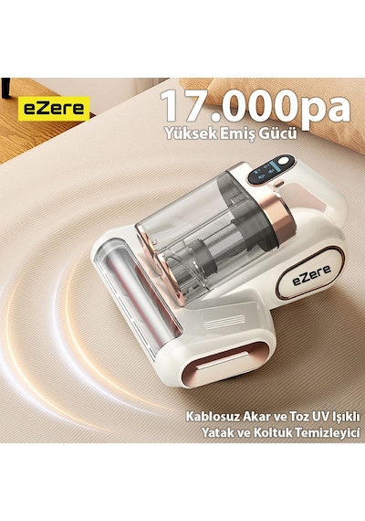 Ezere Dustaway 17000 PA Güçlü Kablosuz Akar Ve Toz Uv Işıklı Yatak Ve Koltuk Temizleyici