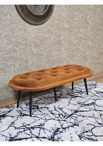 Zafir Ufo Oturak Bench - Siyah Boyalı Sivriltme Ayak - Oturak - Bench - Puf - Yatak Ucu Pufu Turuncu