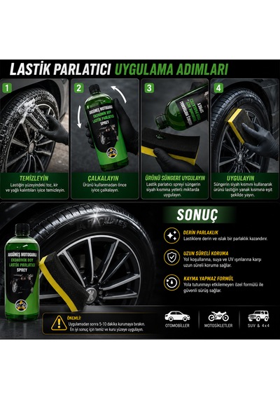 Akgüneş Motogaraj 1 Lt Lastik Parlatıcı + Lastik Parlatma Süngeri Seti Derin Parlaklık Ve Uzun Süreli Koruma