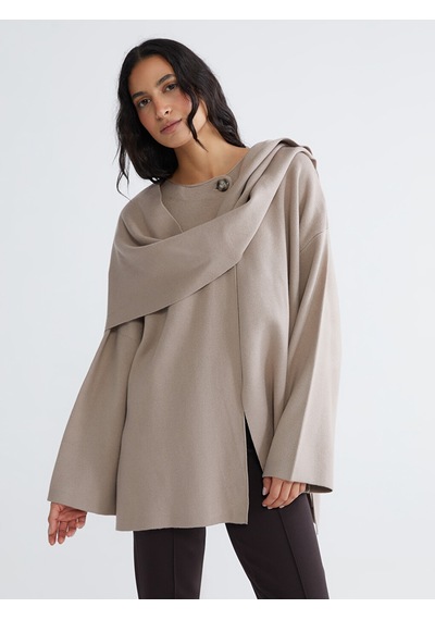 Lcw Modest Bej Atkı Detaylı Oversize Kadın Triko Kazak