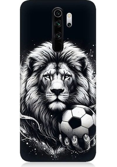 Xiaomi Redmi Note 8 Pro Uyumlu Siyah Beyaz Aslan Ve Futbol Topu Desenli Silikon Kılıf