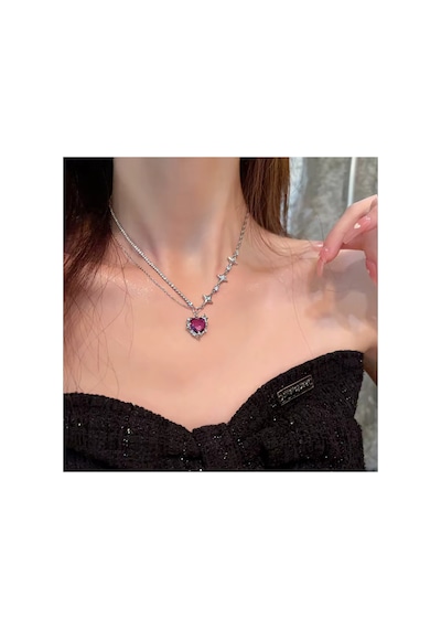 Helena Pembe Kalpli Taşlı Kristal Taş Zincirli Yıldız Tılsımlı İkili Şık Özel Gün Hediye Kolye 13