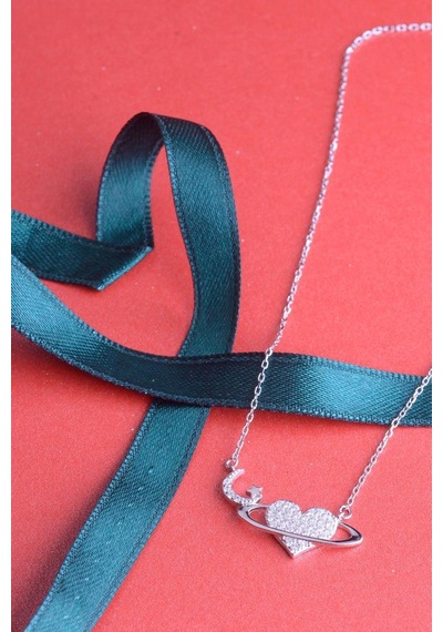 Innuendo Jewelry 925 Ayar Gümüş Taşlı Kalp Universe Kolye Gümüş