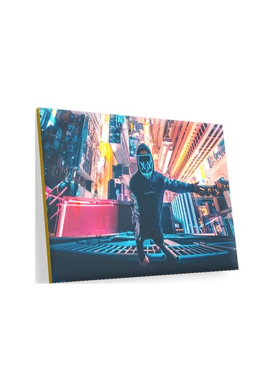 Cakasepetim Neon Maskeli Adam Ve Gökdelenler Ahşap Mdf Tablo