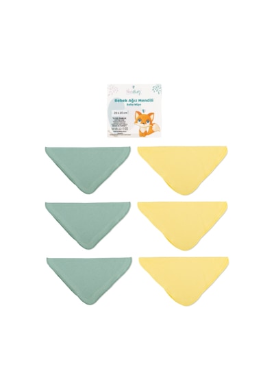 Novibaby 6’lı Bebek Ağız Mendili – Sunrise - Salya Mendili Ağız Silme Mendili 100% Pamuk 20x20cm Sarı - Yeşil