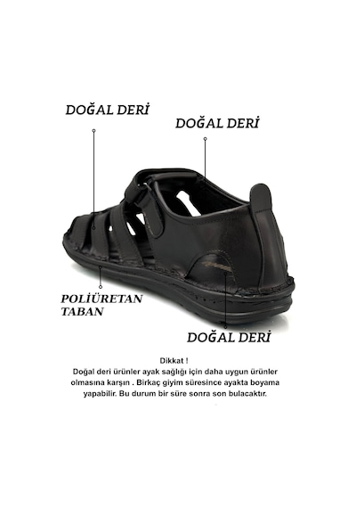 Sermoda %100 Hakiki Deri Burnu Kapalı Erkek Sandalet Siyah