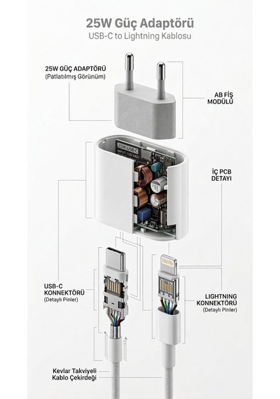 25w Hızlı Şarj Adaptörü Usb-c To Lightning Kablo Seti Güçlü Güvenli Hızlı Şarj Cihazı Dayanıklı