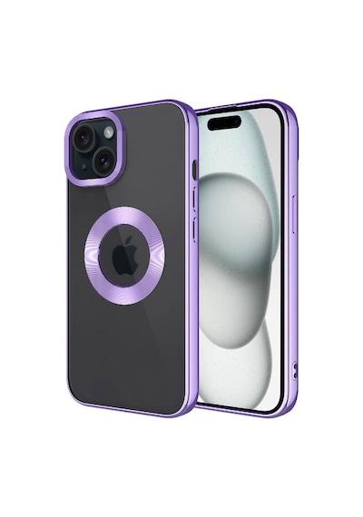 Apple Uyumlu iPhone 15 Kılıf Kamera Korumalı Logo Gösteren Omega Kapak Lila