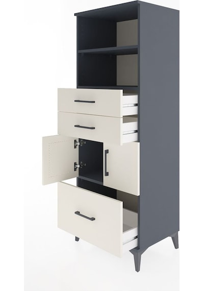 Hyperion Dolap 3 Raflı 3 Çekmeceli 2 Kapaklı 60x44x163 Antras... Antrasit