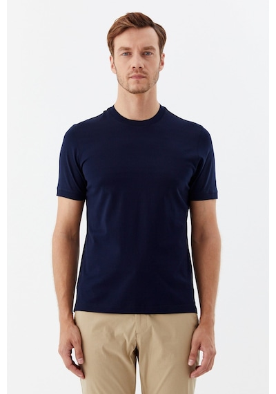 Sabri Özel Desenli Bisiklet Yaka Erkek T-shirt Lacivert
