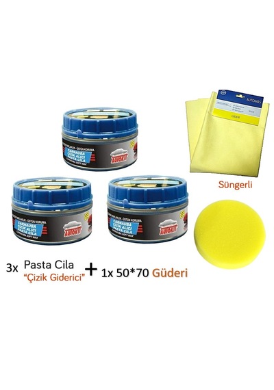 3x Çizik  Parlatıcı Pasta Cila+1xmikrofiber Güderi 50x70