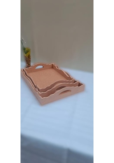Hobi Dekoratif Tepsi Seti Üçlü Model Ham Ahşap Mdf El Yapımı