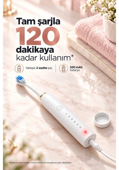 Exenar - Pembe - Şarjlı Elektrikli Diş Fırçası Dupont Yumuşak Kıllı 6 Mod 4 Yedek Başlıklı Ipx7 Su Geçirmez