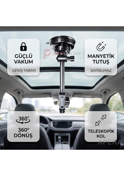 Büyük Boy Manyetik Vakumlu Araç Telefon Tutucu 360 Teleskopik Kollu Tüm Cihazlara Uyumlu Cam Ve Torpido İçi Sabitleyici Sj-t13 1