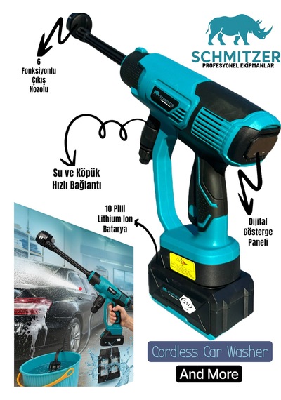 Schmıtzer Sch-2002tu Pro 21v Brushless Motor Yüksek Basınçlı Şarjlı Oto Araba Yıkama Makinesi 3 Kademe Dijital Göstergeli 30