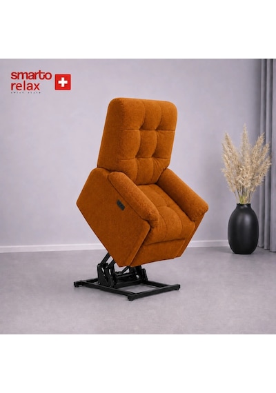 Smarto Relax Porto Liftli Çift Motorlu Elektrikli Ayağa Kalkma Destekli Polyester Hasta Ve Baba Tv Koltuğu Turuncu