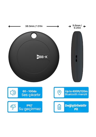 Hbb-k Hi Tag Akıllı Takip Cihazı Sadece Apple Uyumlu Uyumlu Siyah 2'li