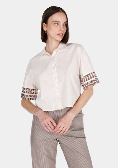 Colin's Colins Regular Fit Shirt Neck Etnik Kadın Ekru Kısa Kol Gömlek Cl1073356 Q1.v1 Ecr Ekru
