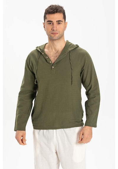 Şile Bezi Çift Cepli Kapüşonlu Erkek Sweatshirt Haki Hk-haki Haki