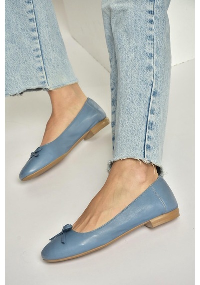 Fox Shoes Y398224203 Mavi Hakiki Deri Kadın Babet Mavi