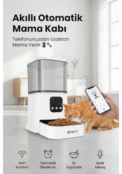 Tr Otomatik Mama Kabı Wifi Kontrollü 6l Akıllı Kedi & Köpek Mama Makinesi