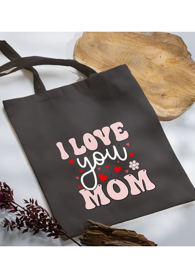 Bk Gift Anneler Günü Tasarımlı Antrasit Kumaş Bez Çanta, Baskılı Omuz Çantası, Alışveriş Çantası, Anneler Günü Hediyesi, Anneye Hediye-2 Çok Renkli