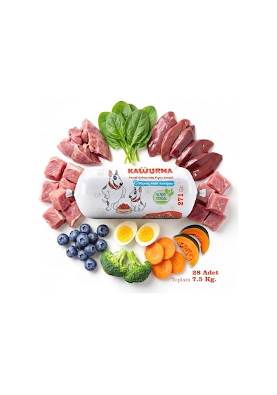 Kavurma Pişmiş Barf Köpek Maması 7.5 Kg - 271 G X 28