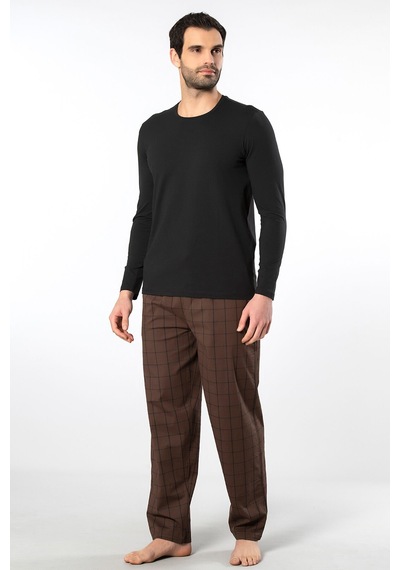 Cacharel Erkek Poplin O Yaka Uzun Kollu Pijama Takım 2239/kahve 1 Lacivert