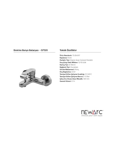 Newarc 971511 Domino Banyo Bataryası 971511 Krom