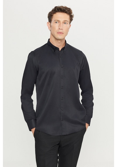 AC&Co / Altınyıldız Classics Erkek Sıyah Pamuklu Tailored Slim Fit Dar Kesim Düğmeli Yaka Armürlü Gömlek Siyah AC&Co / Altınyıldız Classics Erkek Sıyah Pamuklu Tailored Slim Fit Dar Kesim Düğmeli Yaka Armürlü Gömlek Siyah
