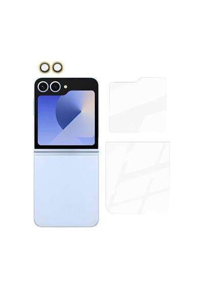 Apsuwa Samsung Glaxy Z Flip 6 Uyumlu Ekran Koruyucu Arka + Kamera Lens Koruyucu Sarı