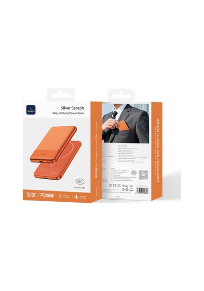 Wiwu Wi-p088 Led Işık Göstergeli Pd 20w Kablosuz Powerbank 5000mah 15w Turuncu