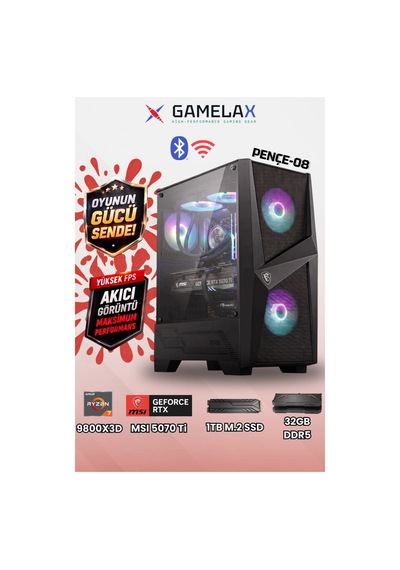 Gamelax Pençe-08 R7-9800X3D 32 GB 1 TB SSD 16 GB RTX5070Ti Masaüstü Bilgisayar