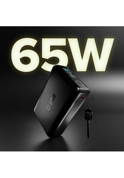Sbs 20000 Mah Powerbank 65w Pd Lcd Ekranlı Dahili Usb-c Kablolu Laptop Uyumlu Hızlı Şarj Siyah 20.000 Mah