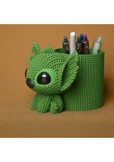 3d Baskı Knitted Kalemlik - Sevimli Karakterli Masaüstü Kalem Organizeri-yeşil Diğer