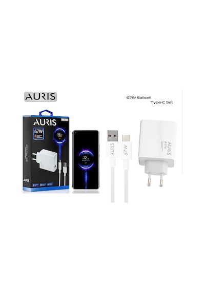 Auris ARS-CH36 67W Yüksek Hızlı Saliseli Usb Başlık+ Typec Kablo Şarj Seti