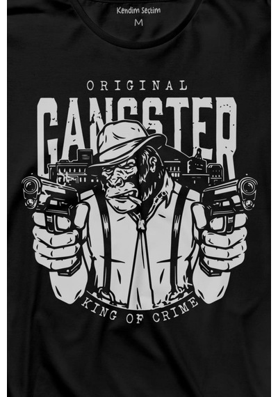 Smoking Gorilla Sigara İçen Katil Maymun Ganster Mafya Uzun Kollu Tişört Baskılı T-shirt 001