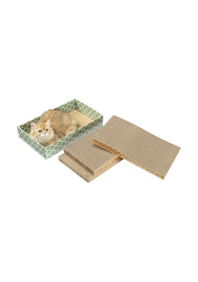 Kedi Tırmalama Tahtası,kedi Kazı Kazan Kutusu İle 3pc Kedi Kazı Tablası,kapalı Kediler İçin Tersinir Oluklu Kedi Scratcher Karton Ve Salon Yatağı, Catnip