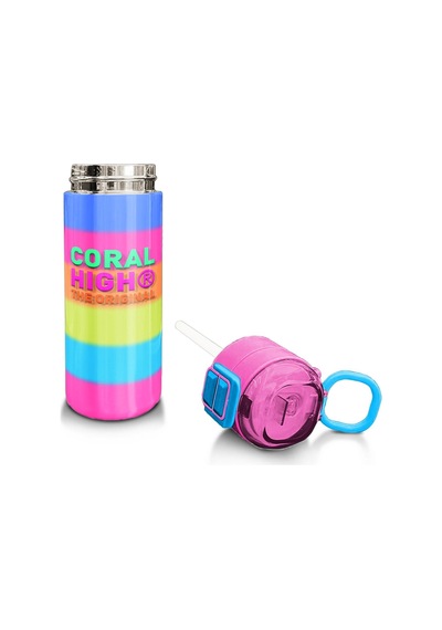 Coral High Kids Renkli Çizgili Pipetli Ve Direk İçimli Paslanmaz Çelik Termos 500 Ml 31986 Pastel Pembe