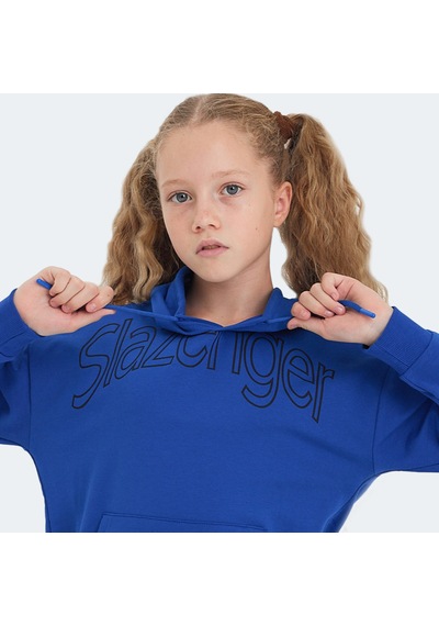 Slazenger LETTO Çocuk Kapüşonlu Cepli Saks Mavi Sweatshirt