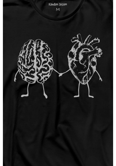 Kalp Ve Beyin Aşk Akıl Mantık El Ele Duygusal Zeka Uzun Kollu Tişört Baskılı T-shirt 001