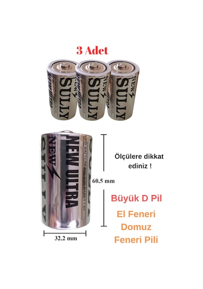3 Adet D Pil El Feneri Radyo Domuz Feneri Pili Ölçüyü Dikkate Alınız 32mmx60mm
