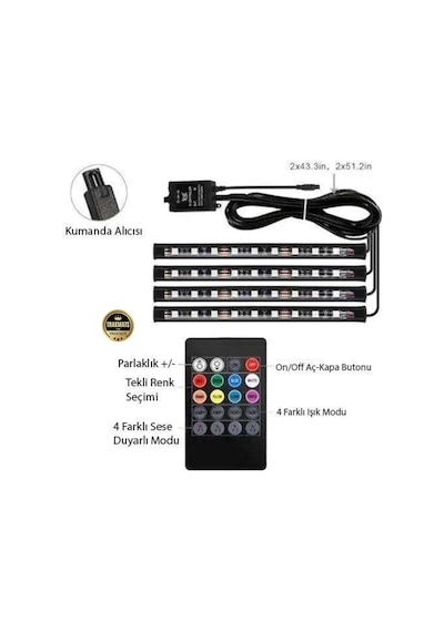 Tr Togg T10x 2023-2024-2025 İçin Uyumlu Araç İçi Ayak Altı Led Şerit Işık, 48 Led Rgb Atmosfer Aydınlatma, Ses